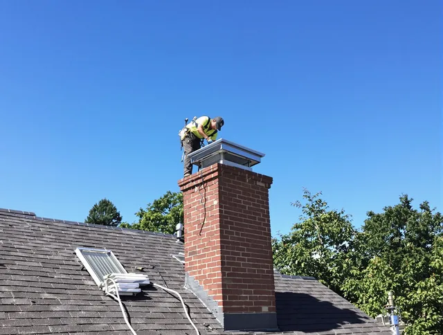 Perris Chimney Sweep technician measuring a chimney cap in Perris, CA
