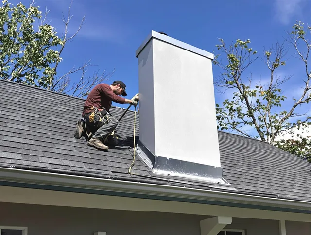 Perris Chimney Sweep team member finishing chimney construction in Perris, CA