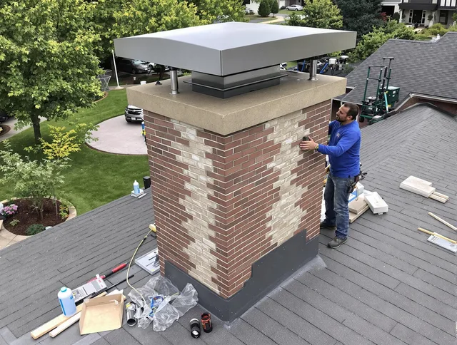 Perris Chimney Sweep team working on a custom chimney remodel in Perris, CA