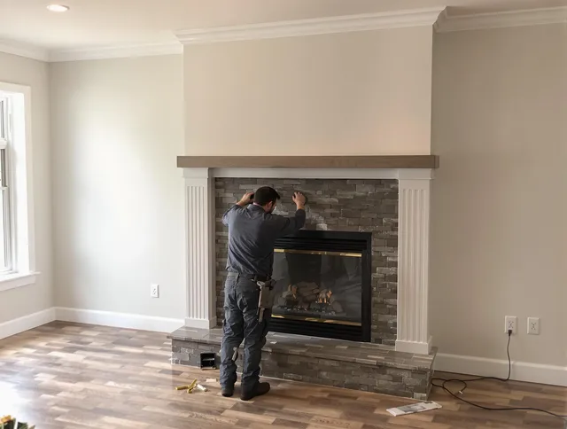 Perris Chimney Sweep finishing a custom fireplace install in Perris, CA